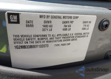 2006 Pontiac Solstice z USA, uszkodzony, nr VIN 1G2MB33B86Y102073
